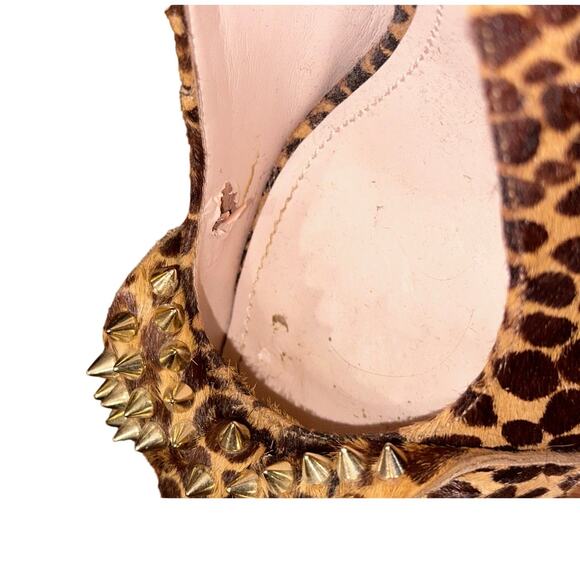 Vince Camuto Sz.8 Leopard Print Statement Heels Gold Spikes Calf Hair Bow Heels - Picture 7 of 15